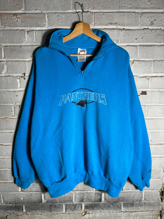 90’s Carolina Panthers Vintage Blue Embroidered Quarter Zip NFL Pullover (Large)