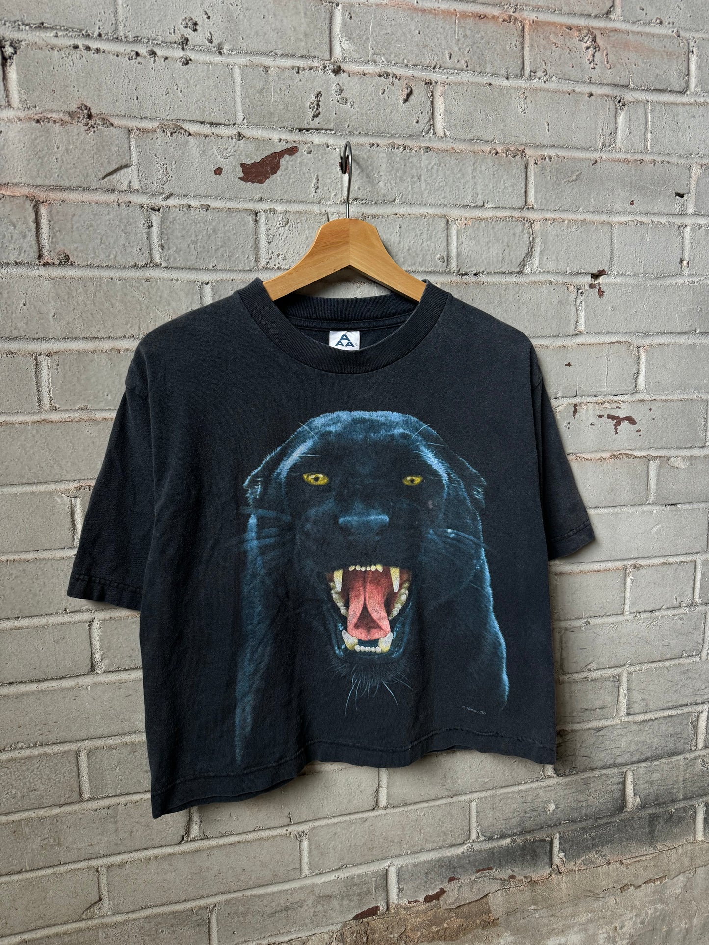 90’s Big Face Black Panther Cropped Tee (Medium)