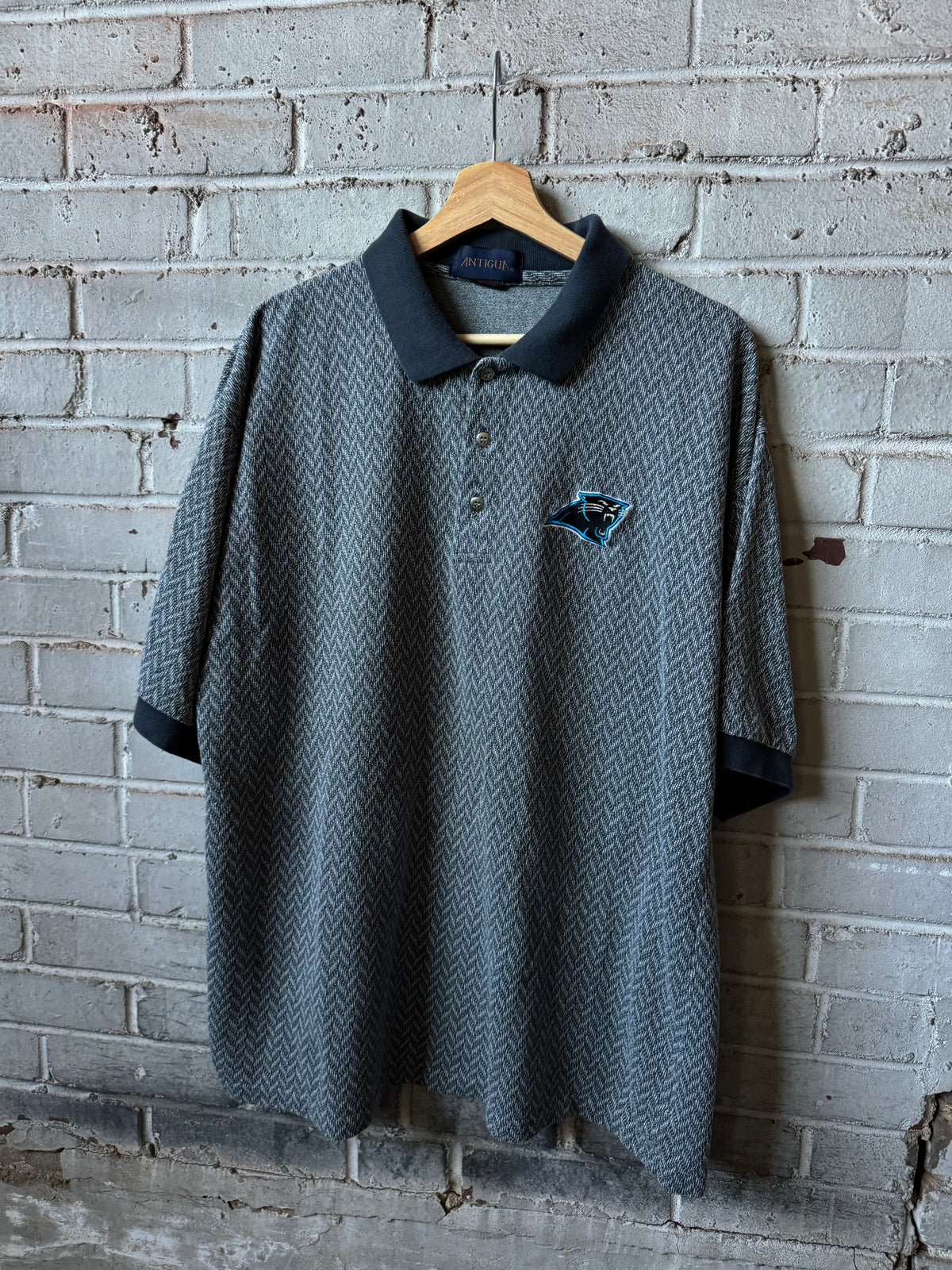 90’s Carolina Panthers Vintage Antigua Herringbone Print NFL Polo Collared Shirt (XL)