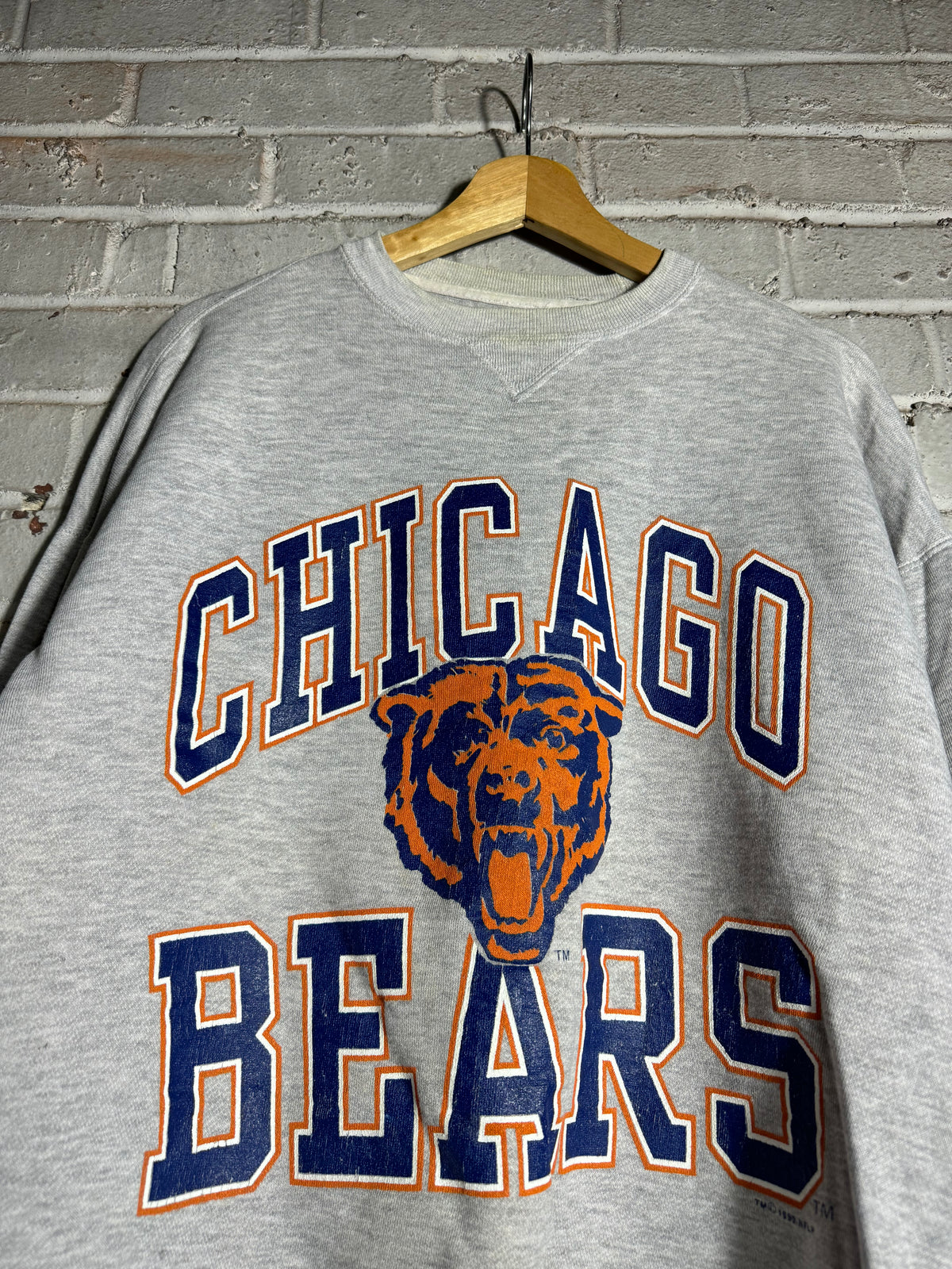 1990 Chicago Bears Vintage Heather Grey Arch Spellout Heavyweight NFL Crewneck (Boxy Large)