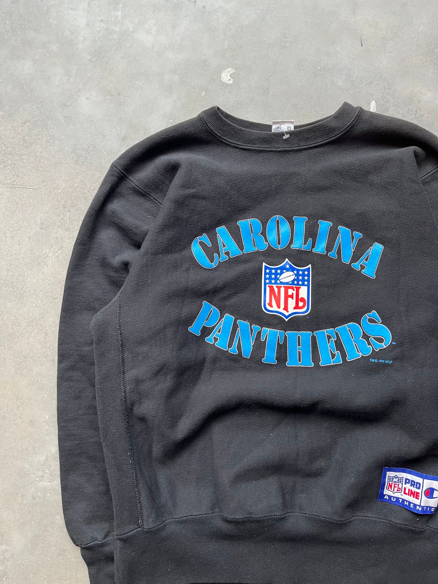 1994 Carolina Panthers Spellout Vintage Champion Reverse Weave NFL Pro Line Crewneck Sweatshirt Brand New-Deadstock (Large)
