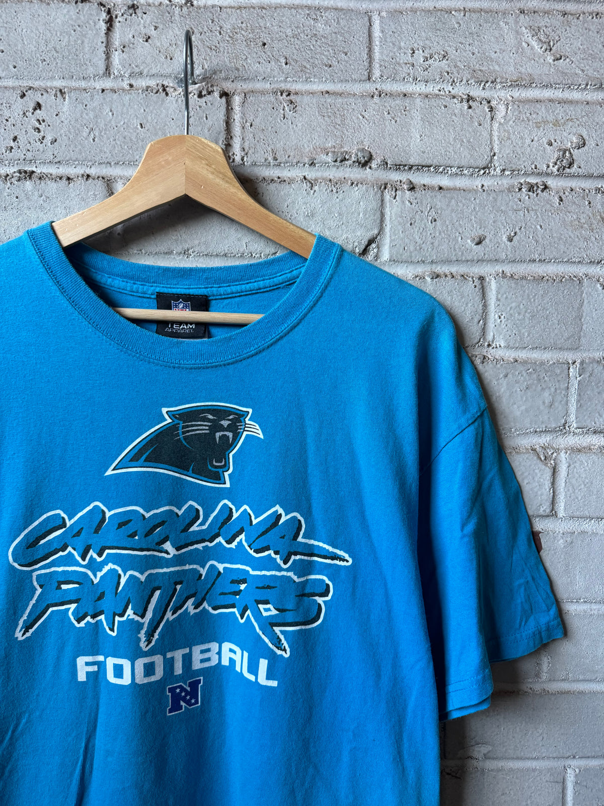 00’s Carolina Panthers Vintage Blue Cat Scratch Font NFC NFL Tee (Large)