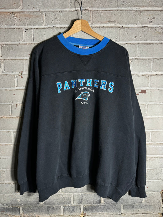 90’s Carolina Panthers Vintage Black Two Tone Embroidered NFL Crewneck (XL)