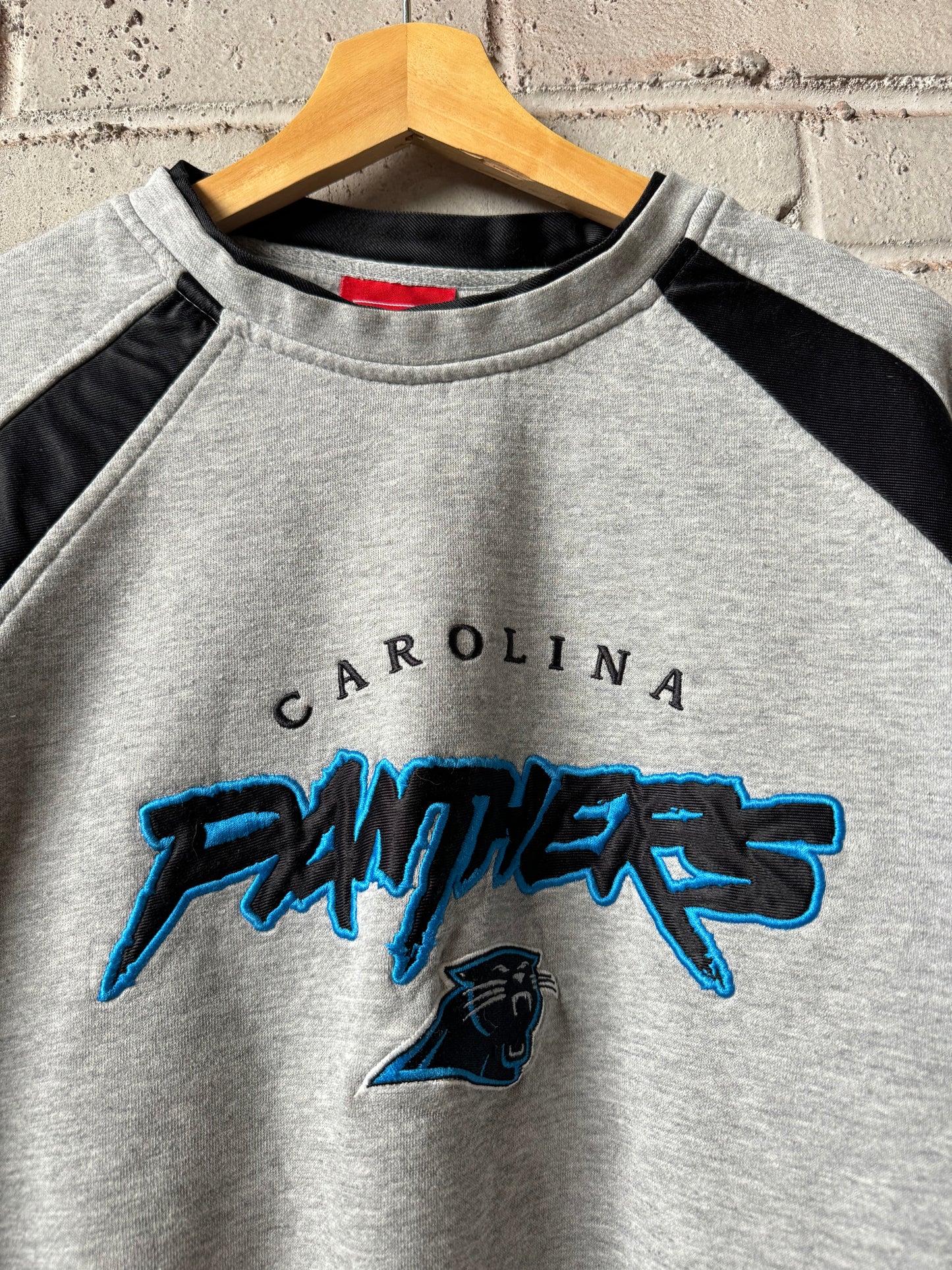 00’s Carolina Panthers Vintage Grey Cat Scratch Font Heavyweight NFL Crewneck (Medium)