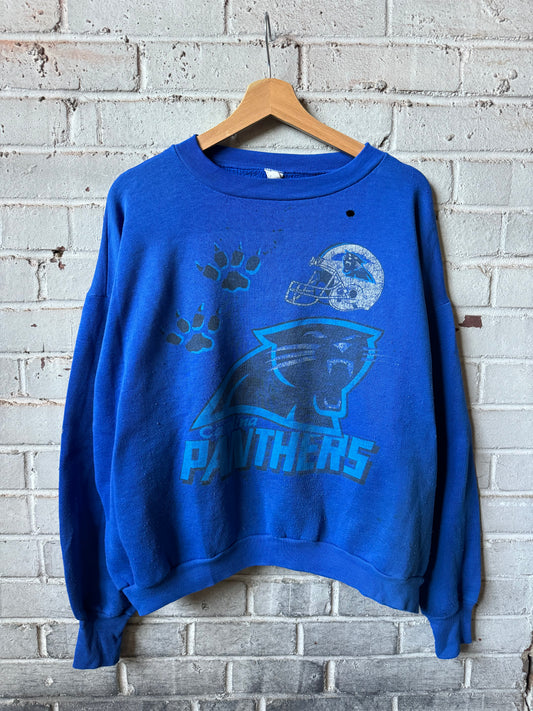 1993 Carolina Panthers Vintage Paw Prints Distressed NFL Crewneck (Cropped XL)
