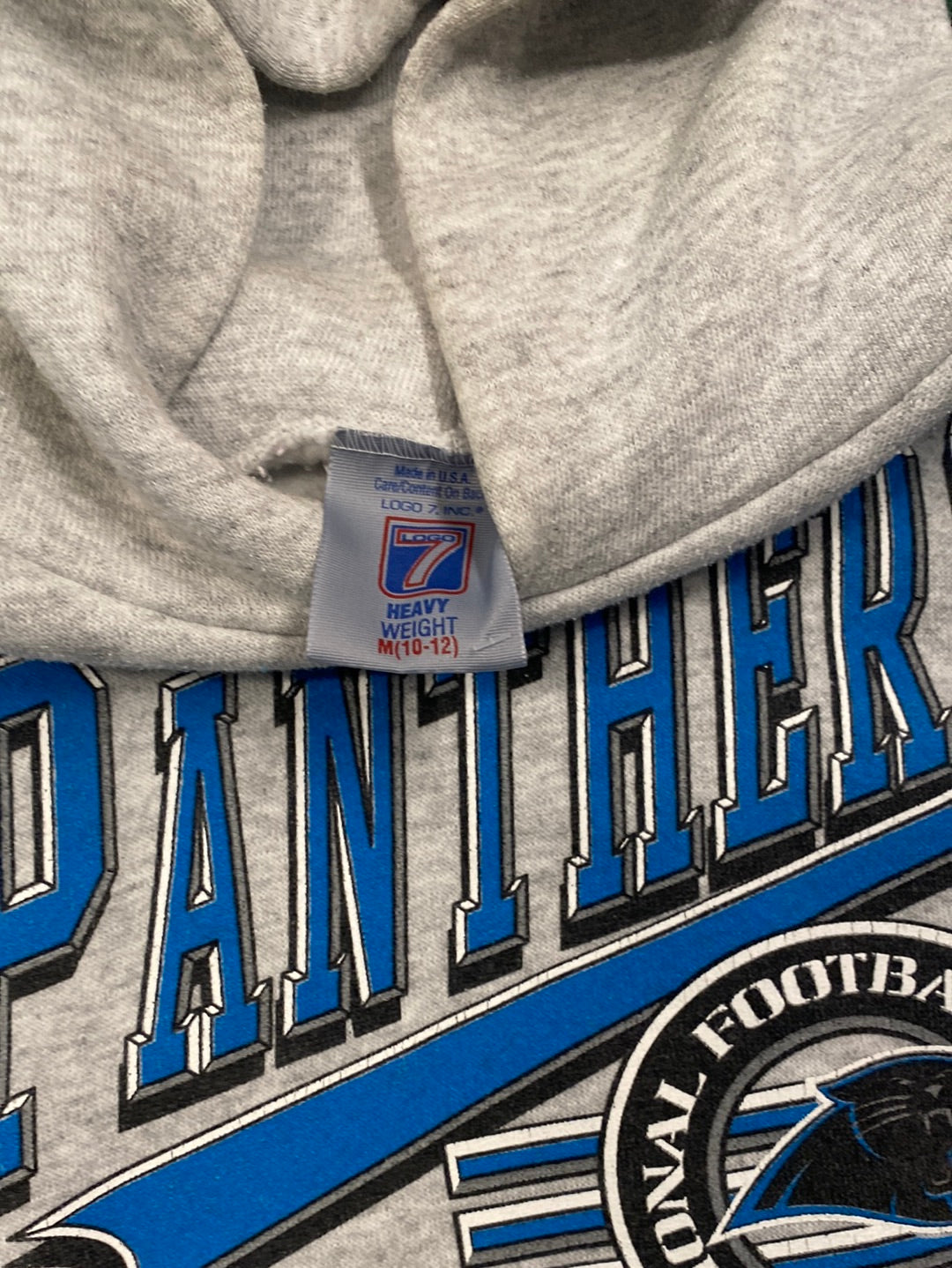 90s Carolina Panthers Logo NFL Grey Hoodie (Small)