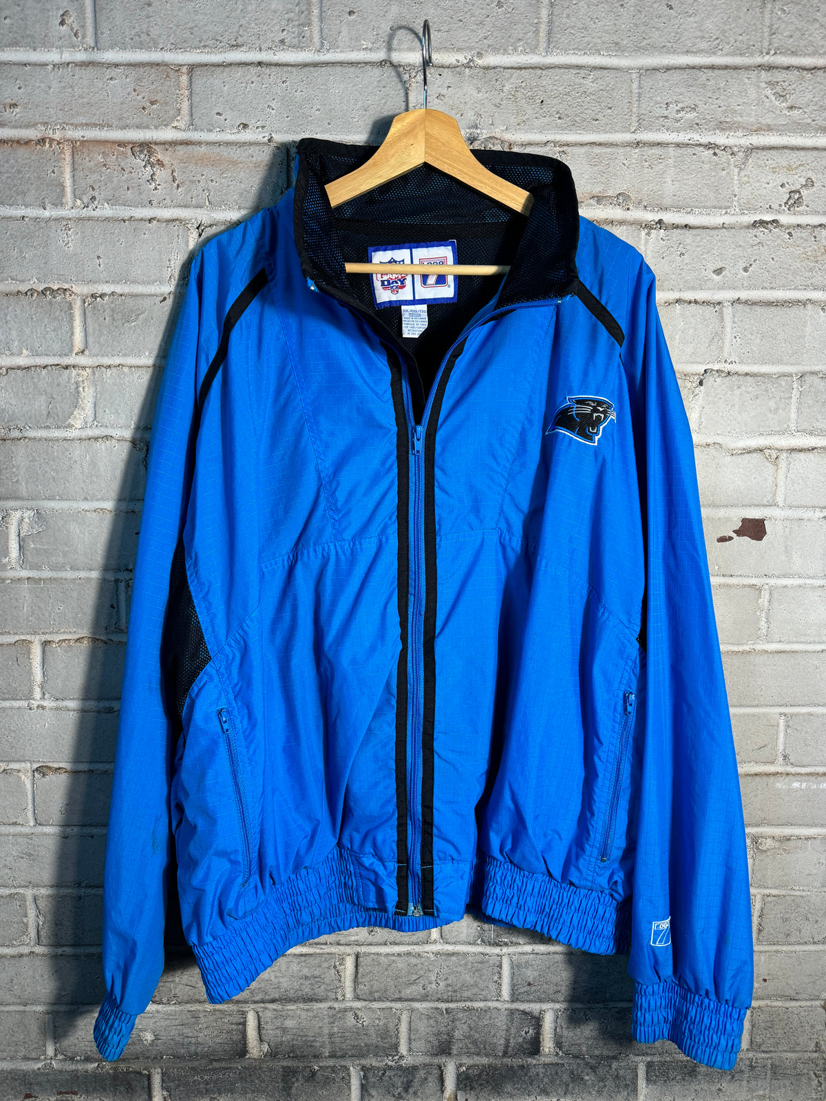 90’s Carolina Panthers Vintage Blue Logo 7 Full Zip NFL Windbreaker Jacket (XXL)