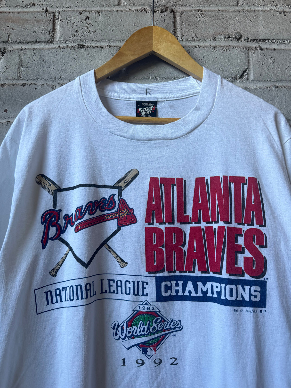1992 Atlanta Braves Vintage White National League Champions MLB Tee (Large)