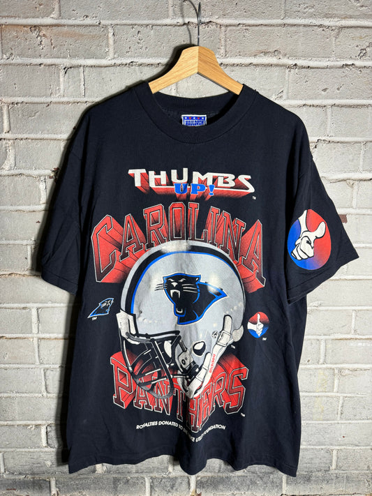 90’s Carolina Panthers Vintage Thumbs Up Big Print NFL Tee (XL)