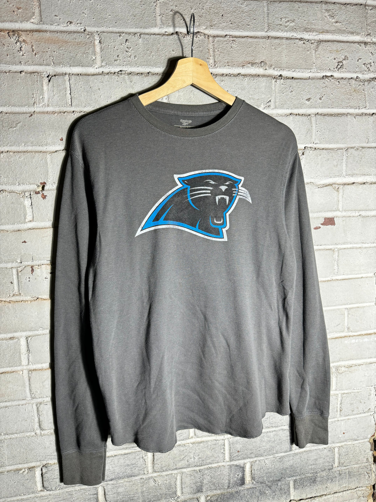 00’s Carolina Panthers Vintage Grey Reebok Big Logo NFL Thermal Longsleeve Tee (Small)