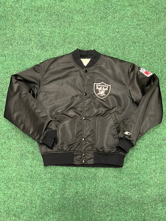 90’s Oakland Raiders Starter Satin Vintage NFL Bomber Jacket (Large)