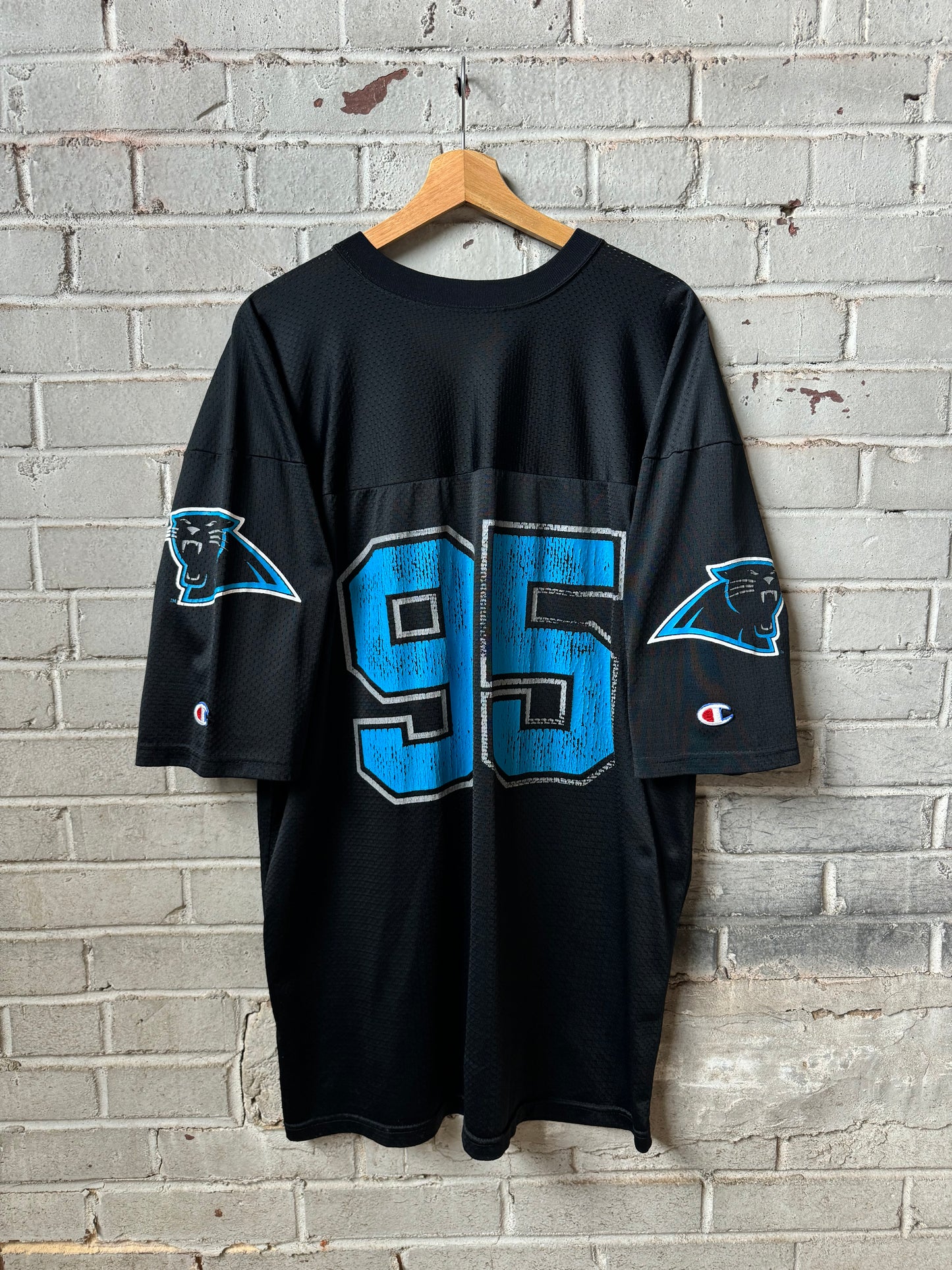 1995 Carolina Panthers Vintage Black Champion #95 Inaugural Season NFL Jersey (48/XL)