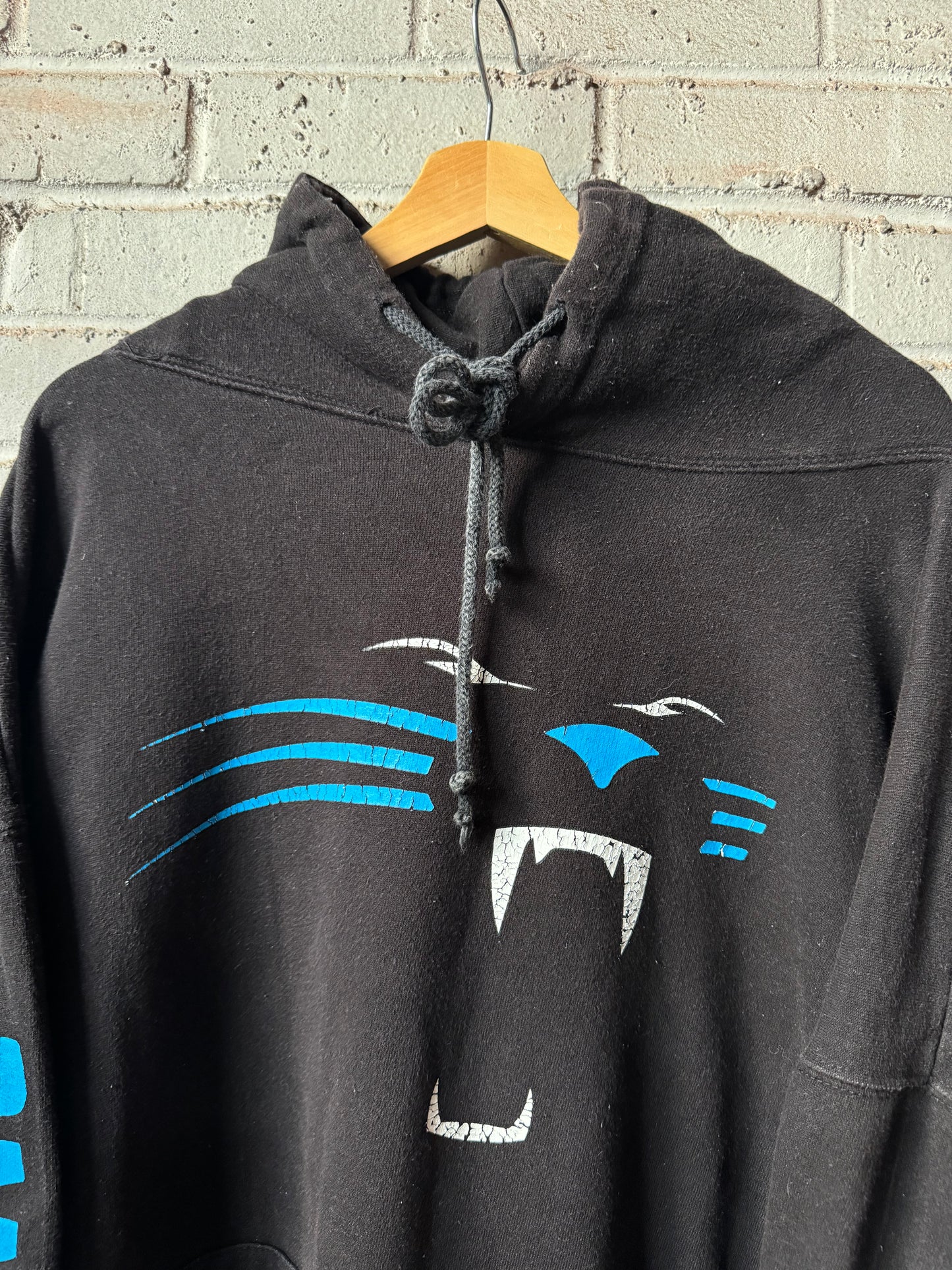 00’s Carolina Panthers Vintage Black Cat Face Multi Logo NFL Hoodie (XXL)