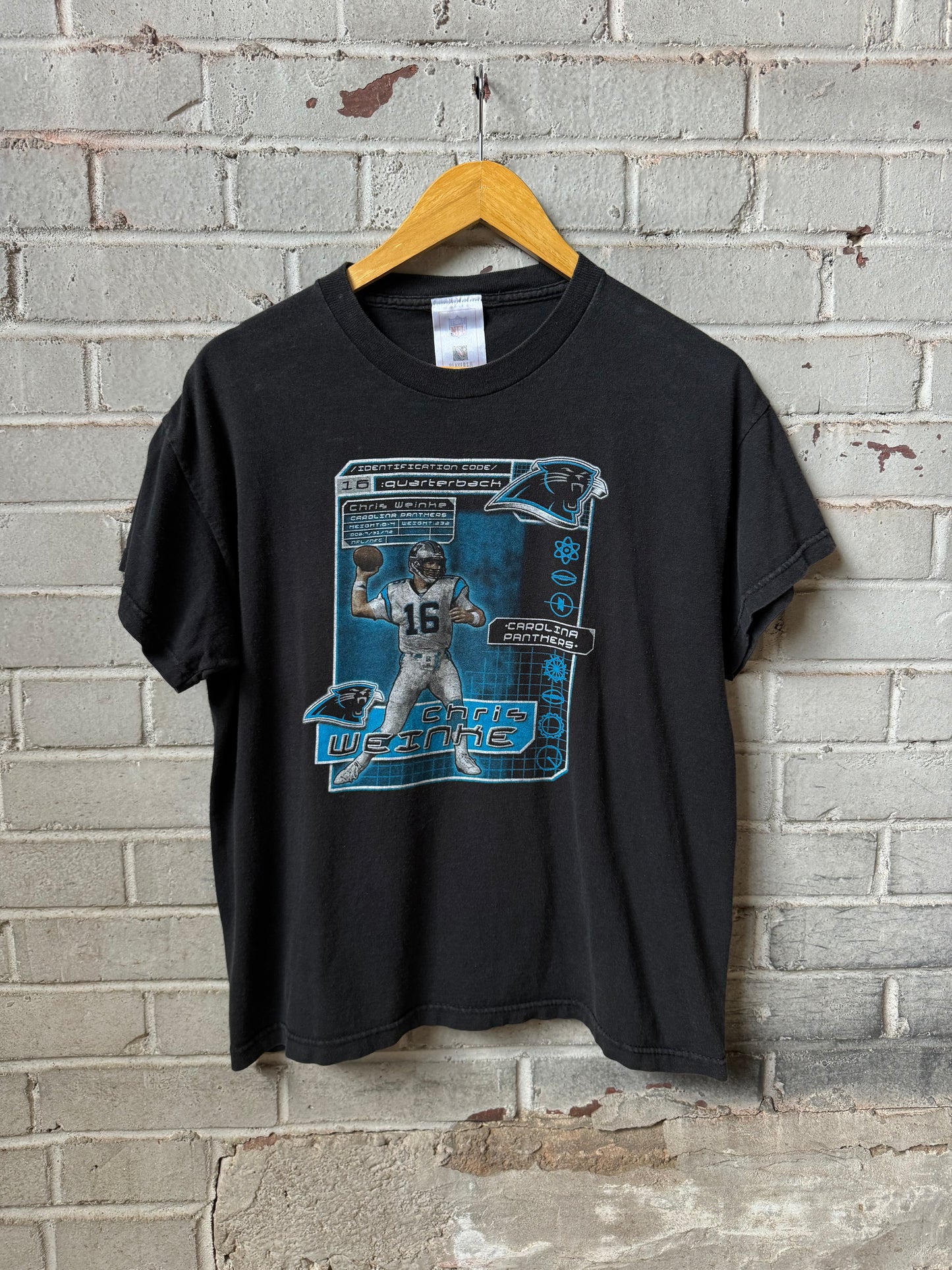 2001 Carolina Panthers Chris Weinke Vintage Cyber Style Black NFL Kids Tee (Youth XL)