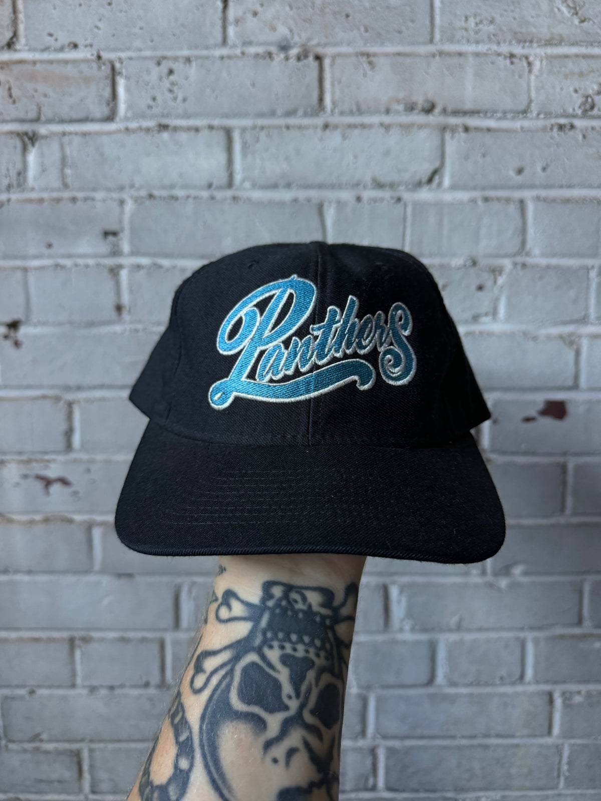 90’s Carolina Panthers Vintage Black Script American Needle NFL Snapback Hat (OSFA)