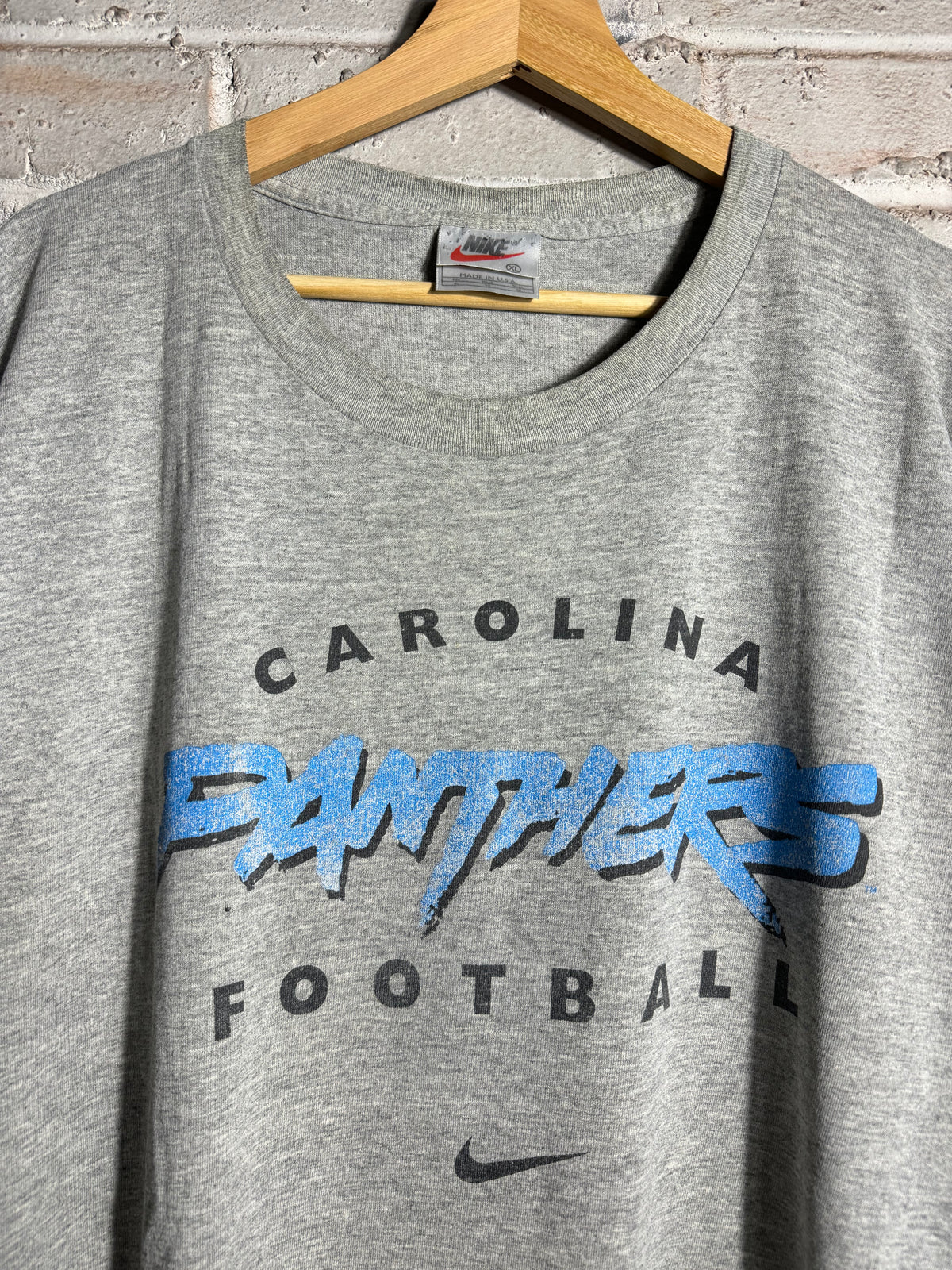 90’s Carolina Panthers Vintage Grey Cat Scratch Font Nike NFL Tee (XXL)