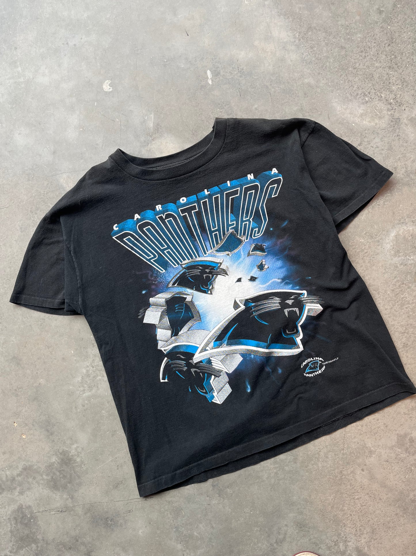 1994 Carolina Panthers Multi Logo Void Vintage NFL Tee (Large)