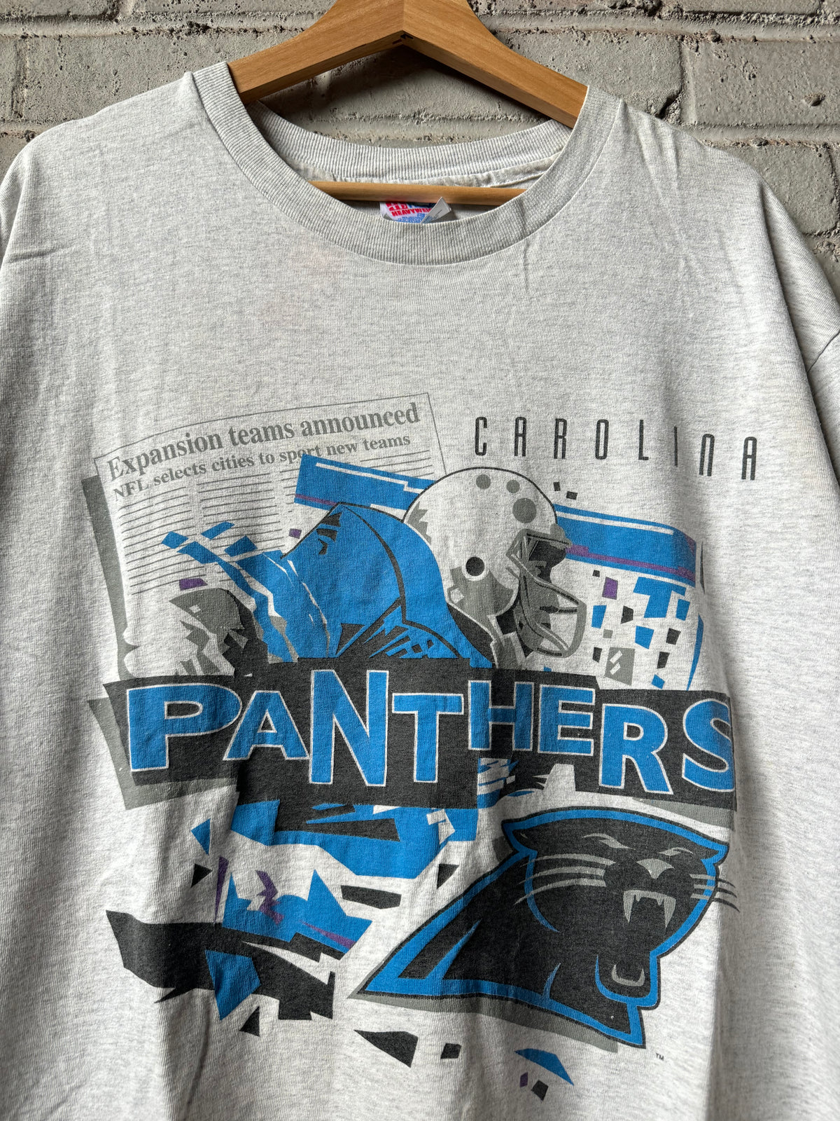 1995 Carolina Panthers Vintage Heather Grey Expansion Franchise Announcement NFL Tee (Large)