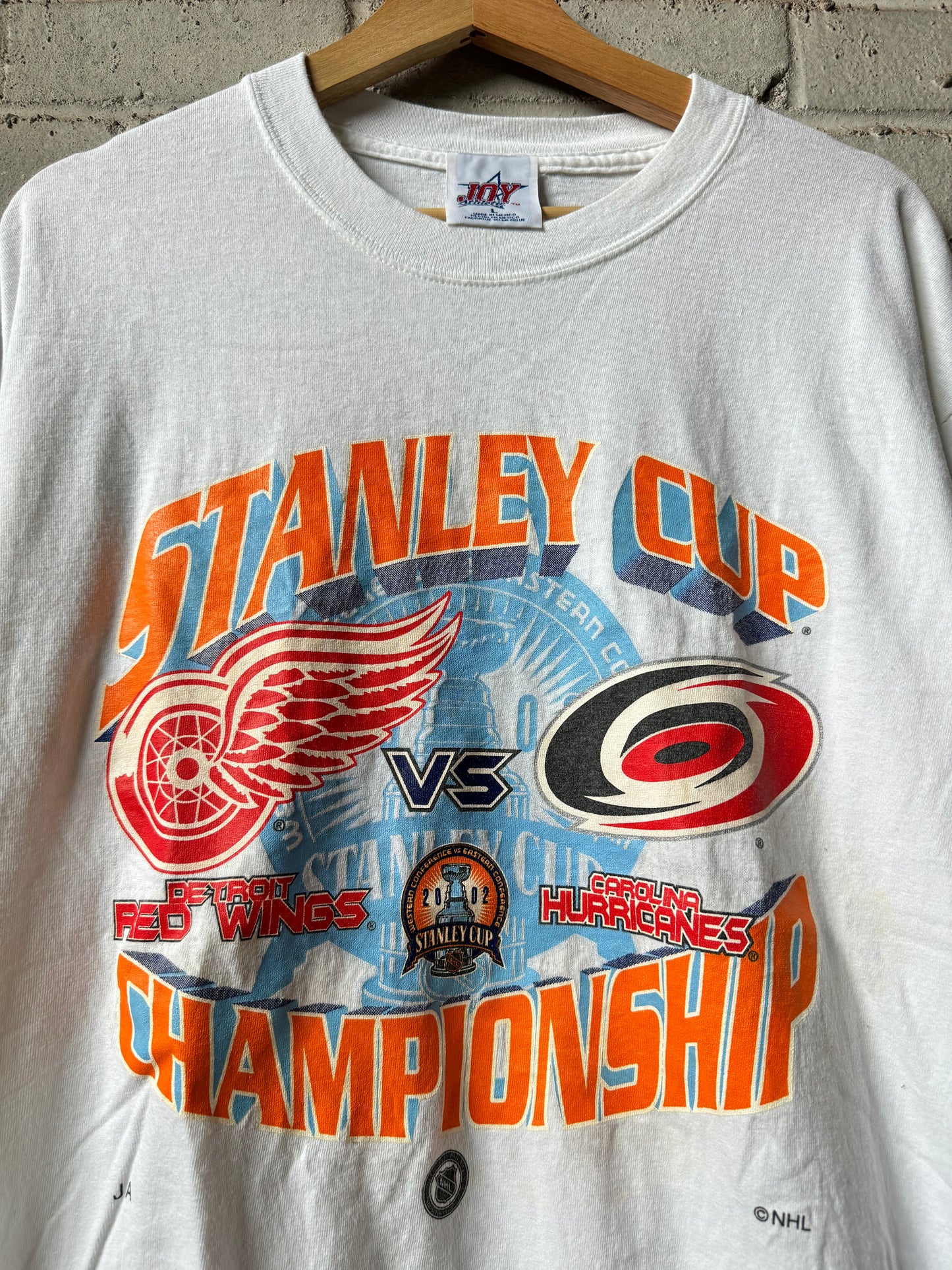 2002 Carolina Hurricanes vs. Detroit Red Wings Vintage White Stanley Cup NHL Tee (Large)