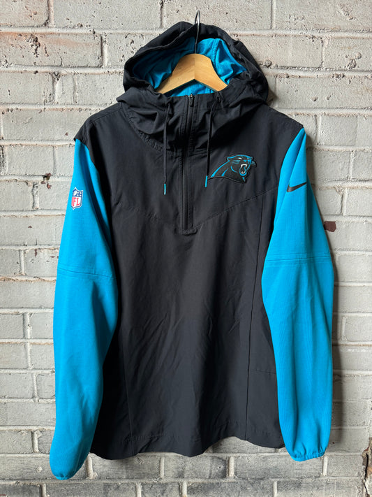 2022 Carolina Panthers Black Blue Nike Quarter Zip Sideline NFL Pullover Jacket (Small)