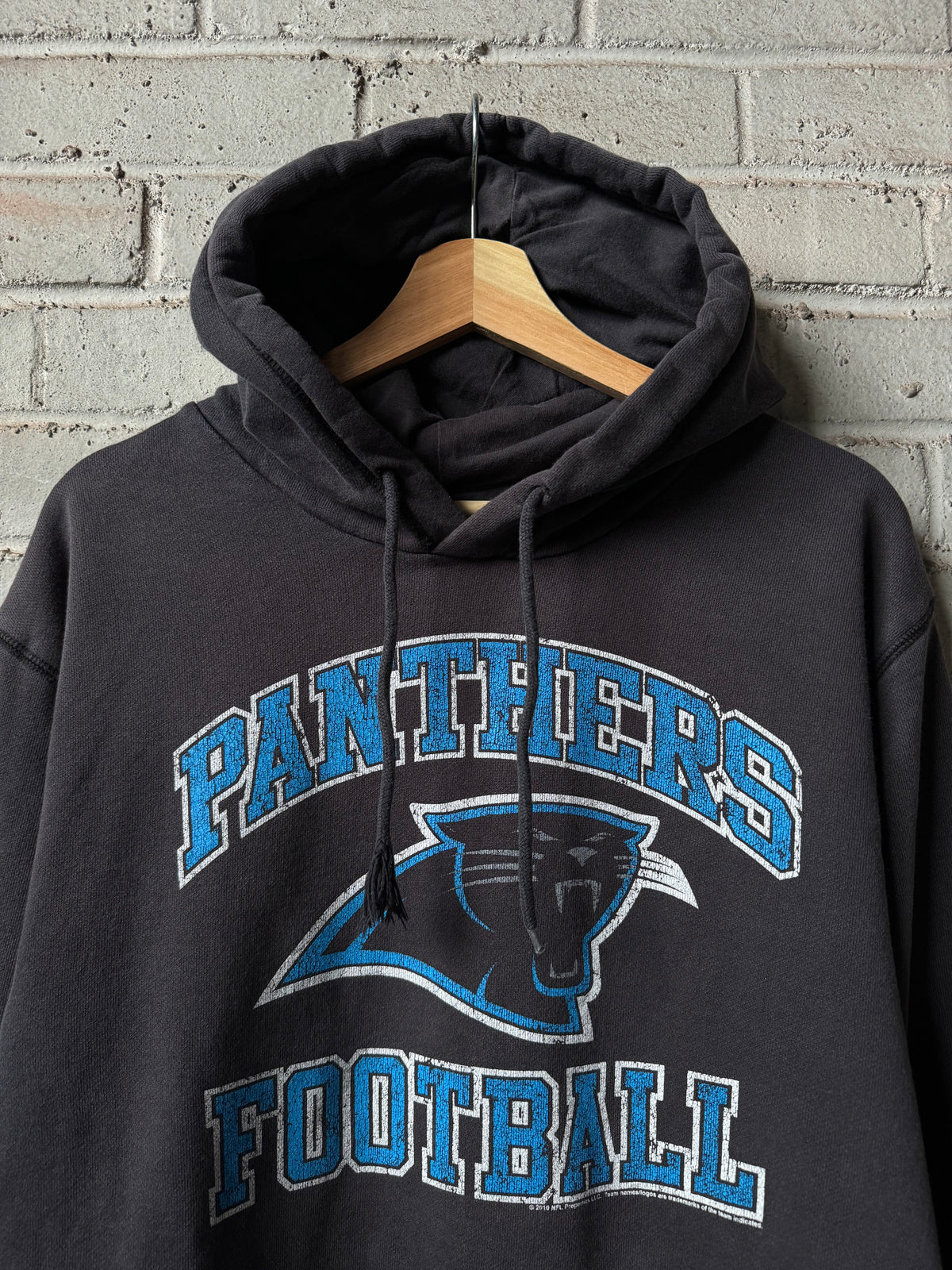 2010 Carolina Panthers Vintage Black Arch Spellout Heavyweight NFL Hoodie (XL)