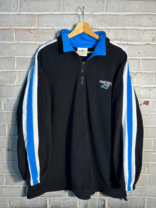 00’s Carolina Panthers Vintage Black Striped Quarter Zip NFL Fleece Pullover Jacket (XXL)