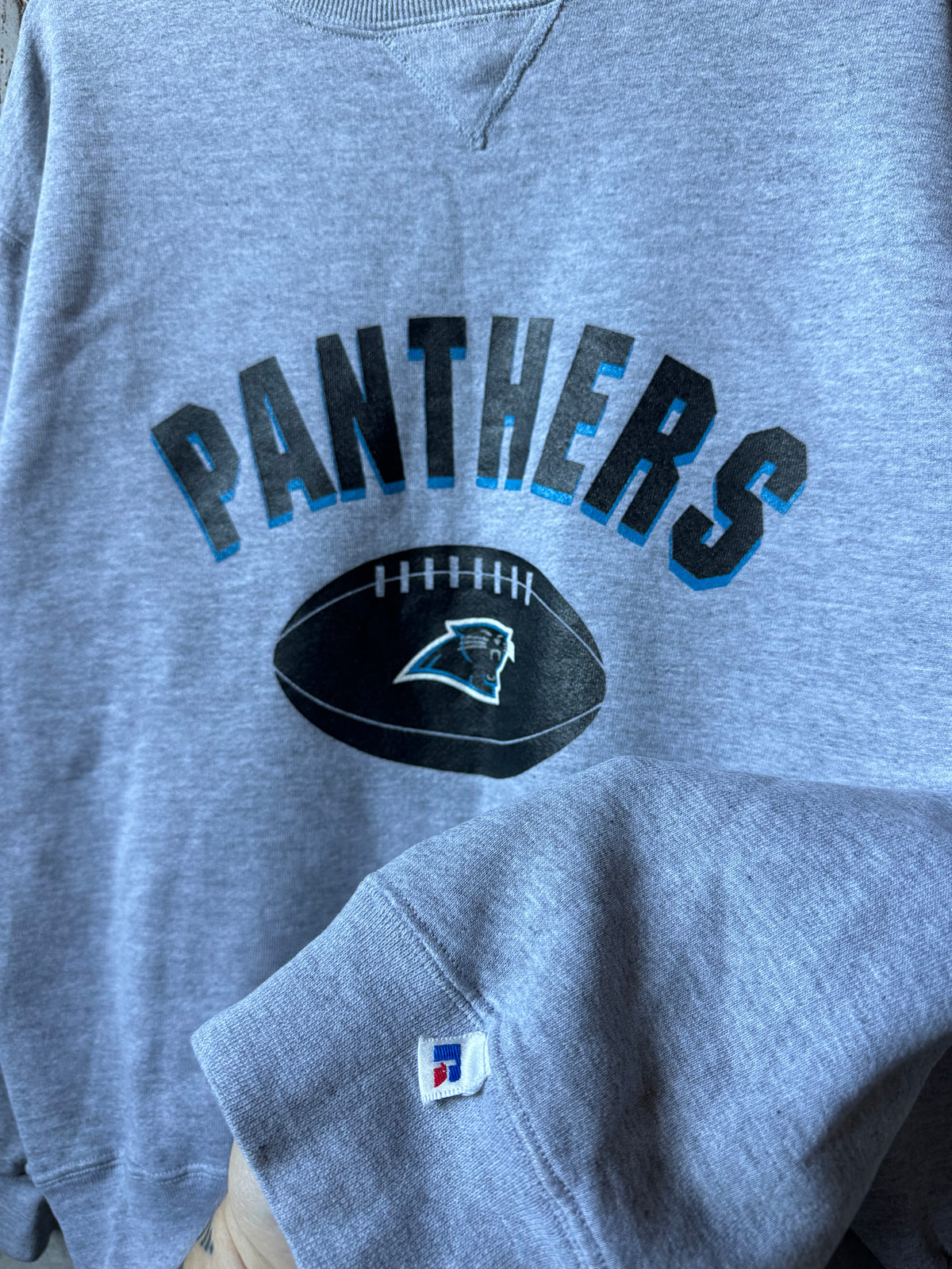 90’s Carolina Panthers Vintage Grey Russell Athletic Practice Style NFL Crewneck (Large)