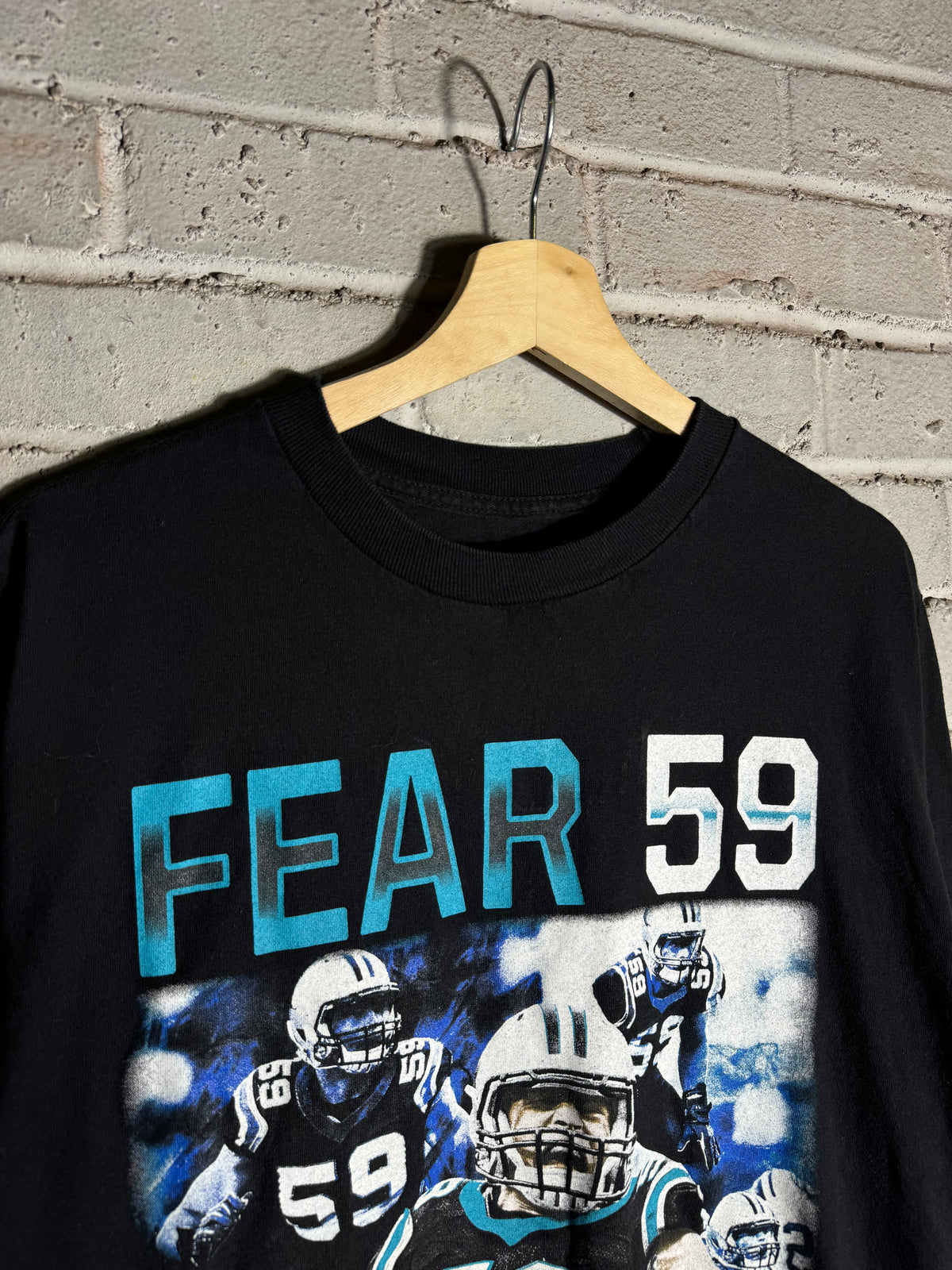 2010’s Carolina Panthers Luke Kuechly “Fear 59” Black NFL Longsleeve Tee (Medium)