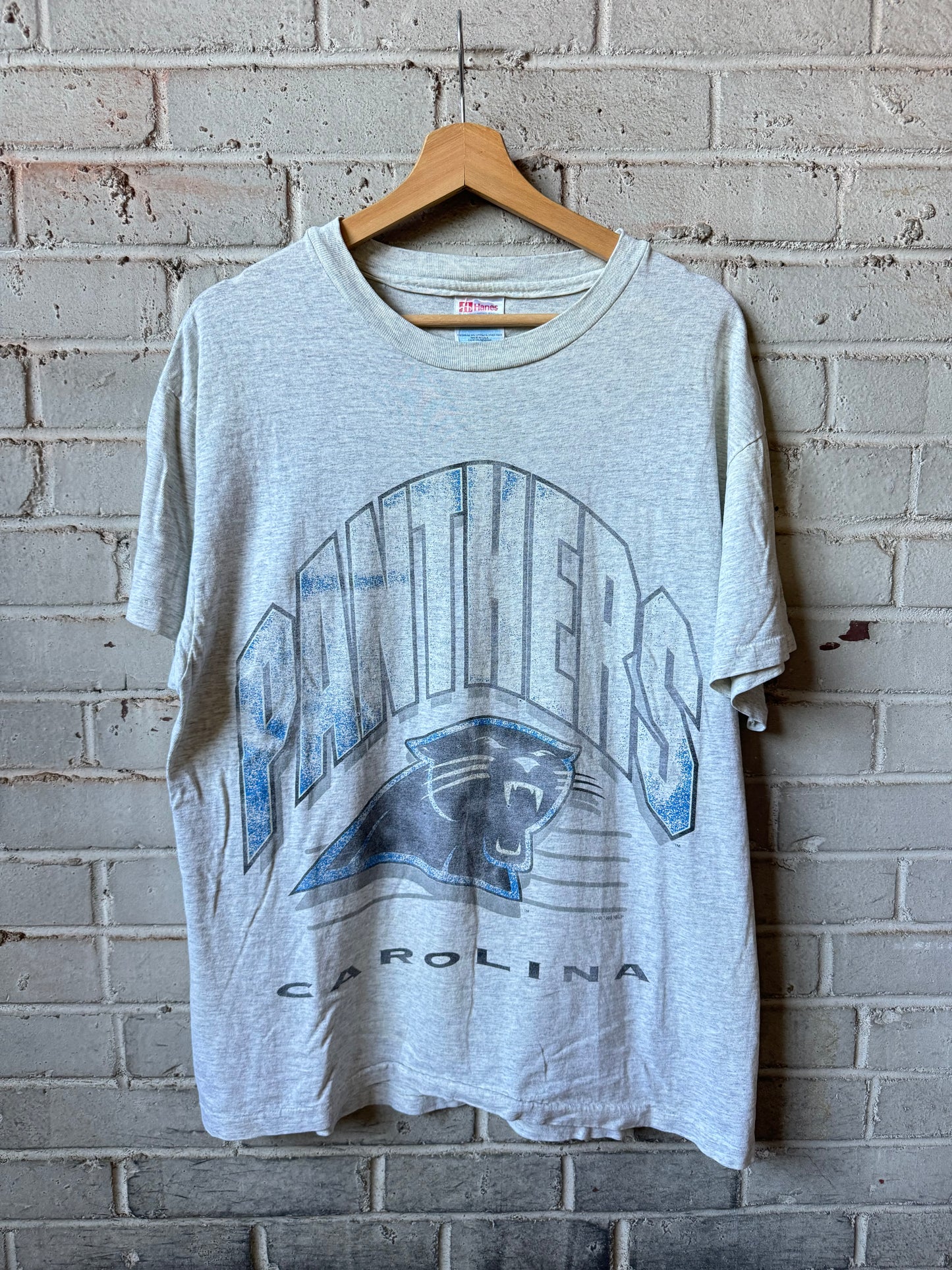 1995 Carolina Panthers Vintage Heather Grey Distressed NFL Tee (Large)