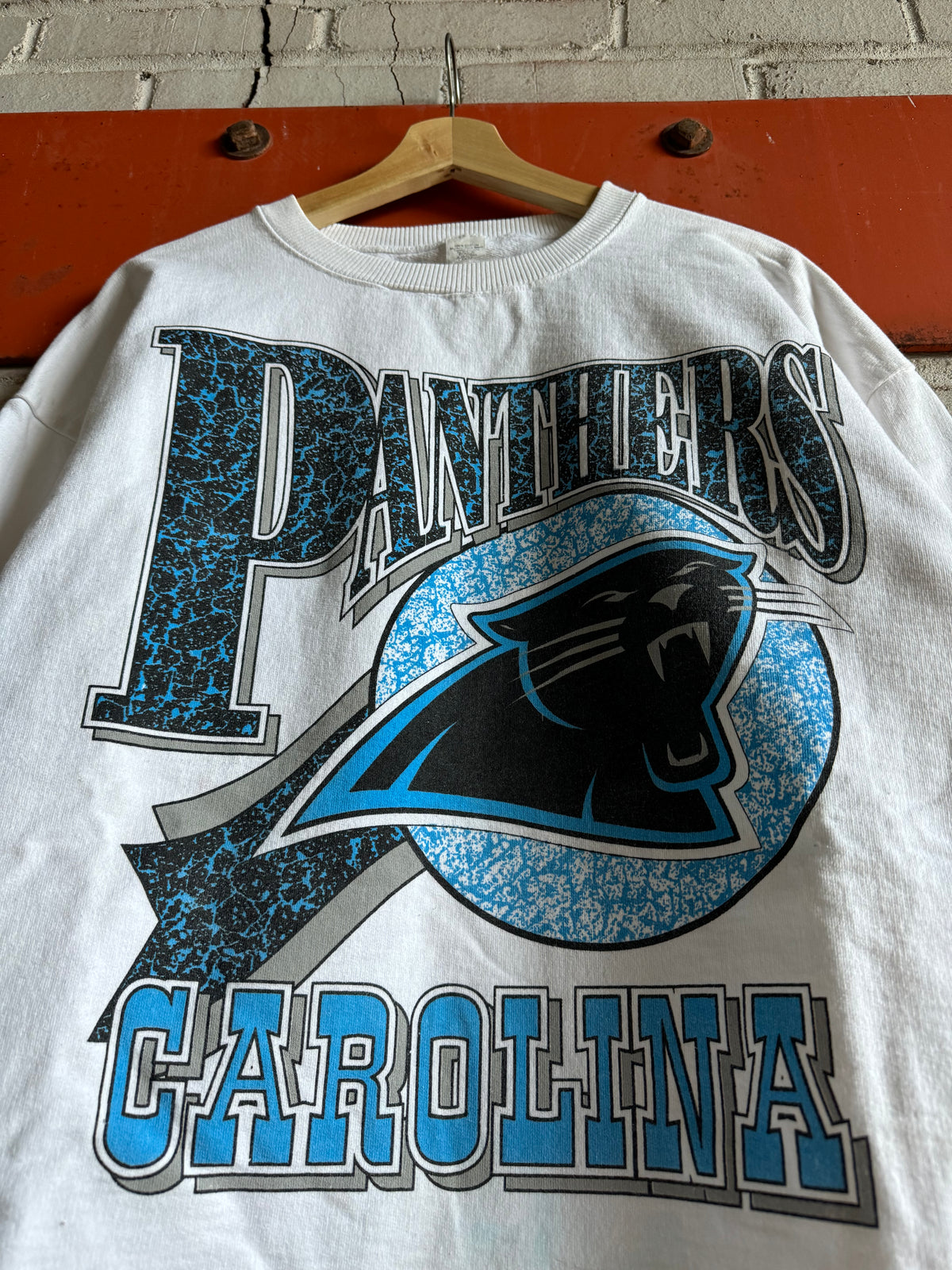 90’s Carolina Panthers Vintage White Big Logo Spellout Heavyweight Cotton Crewneck (Large)