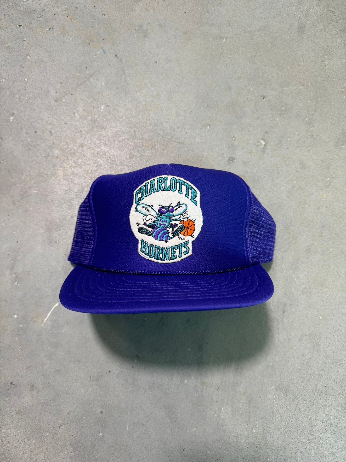80’s Charlotte Hornets Vintage Purple Mesh Trucker Style NBA Snapback Hat - Deadstock (OSFA)