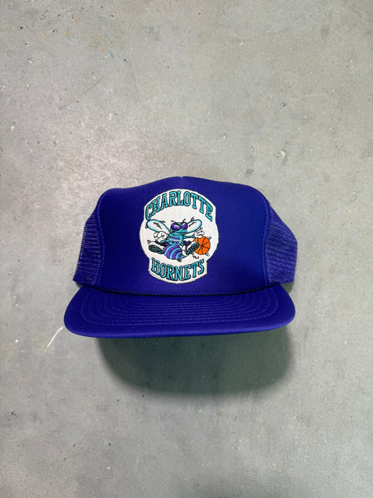 80’s Charlotte Hornets Vintage Purple Mesh Trucker Style NBA Snapback Hat - Deadstock (OSFA)