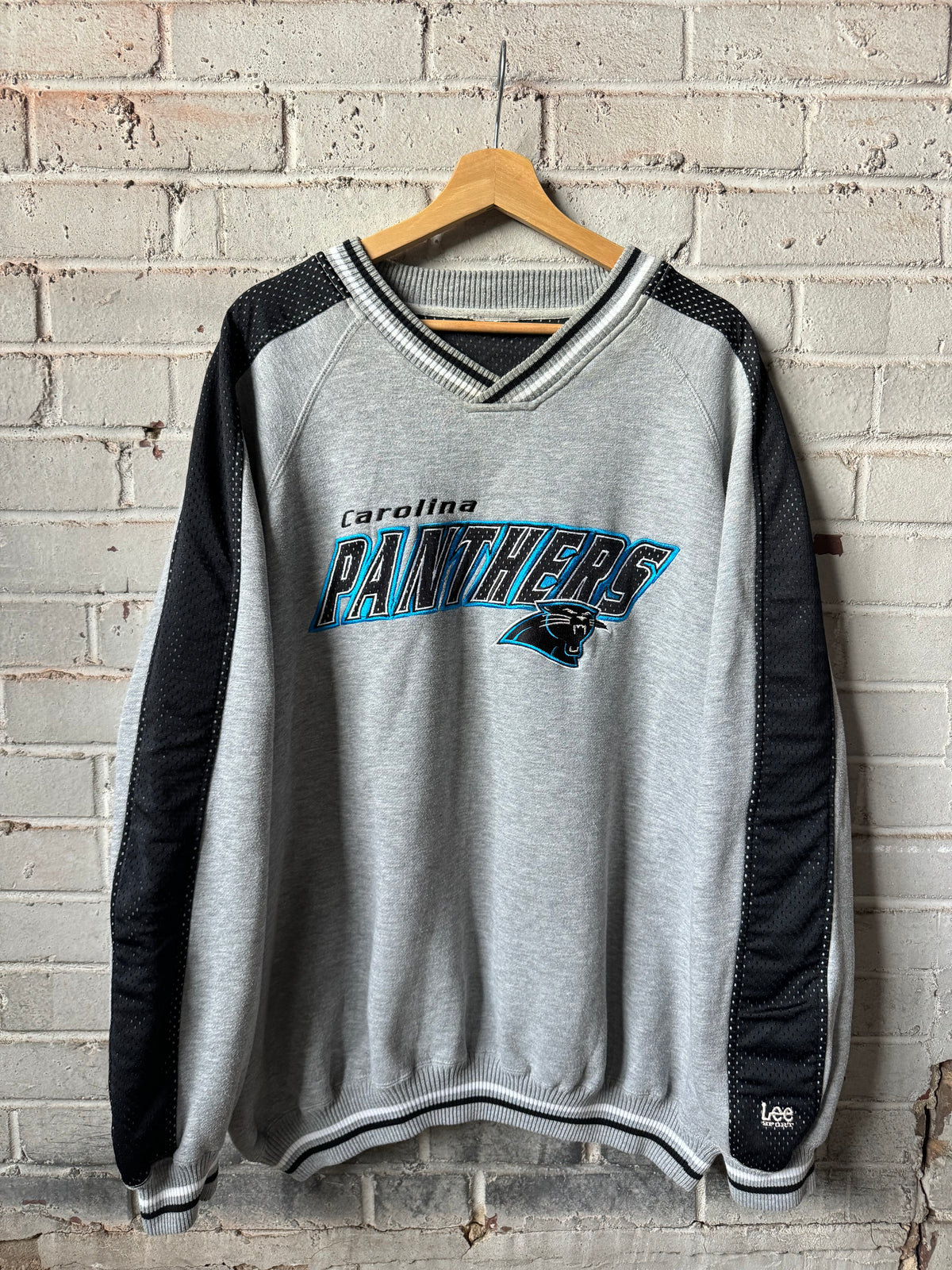 90’s Carolina Panthers Vintage Lee Sport Grey Mesh Sleeved Heavyweight NFL Crewneck (XL)