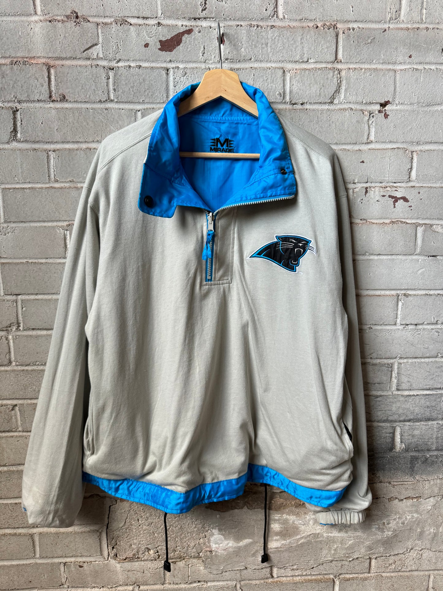 1994 Carolina Panthers Mirage Brand Reversible Blue/Khaki NFL Pullover Jacket (Medium)
