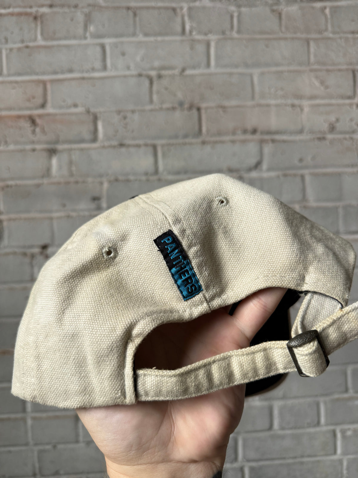 90’s Carolina Panthers Vintage Khaki Oval Logo Strapback Hat (OSFA)