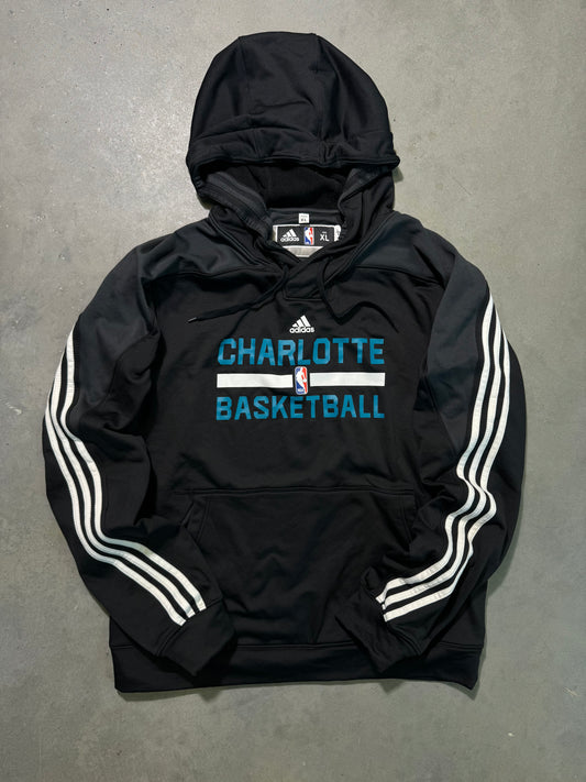 2015/2016 Charlotte Hornets Team Issued Adidas Black Warm Up NBA Hoodie (XL)