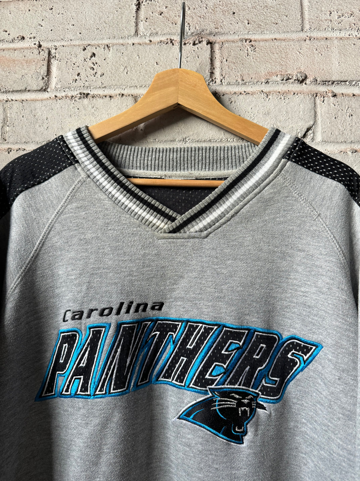 90’s Carolina Panthers Vintage Lee Sport Grey Mesh Sleeved Heavyweight NFL Crewneck (XL)