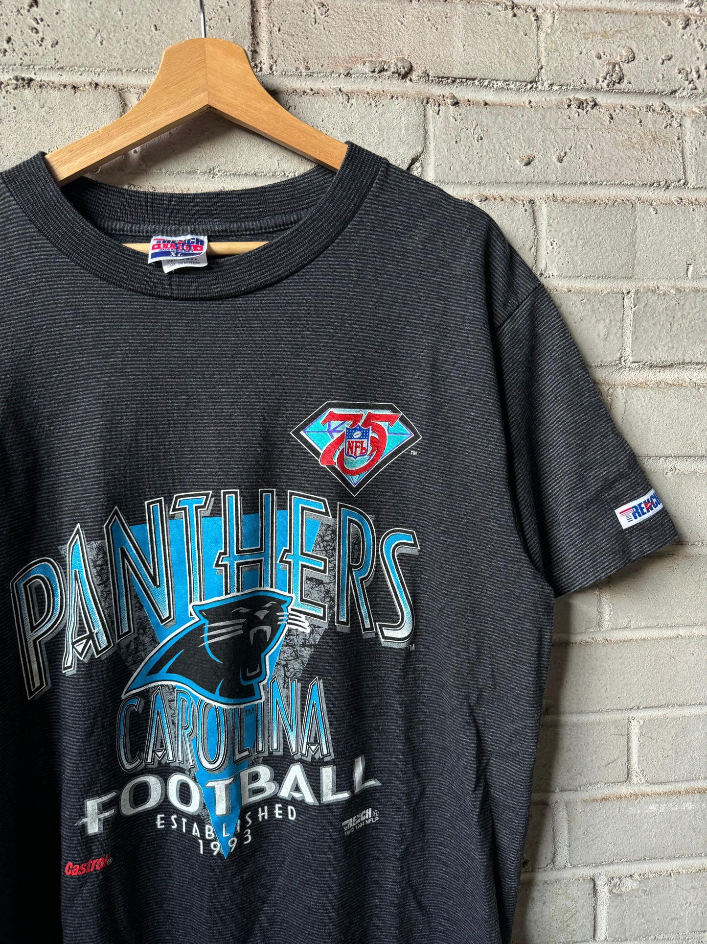 1994 Carolina Panthers Vintage Striped 75th Anniversary NFL Tee (XL)