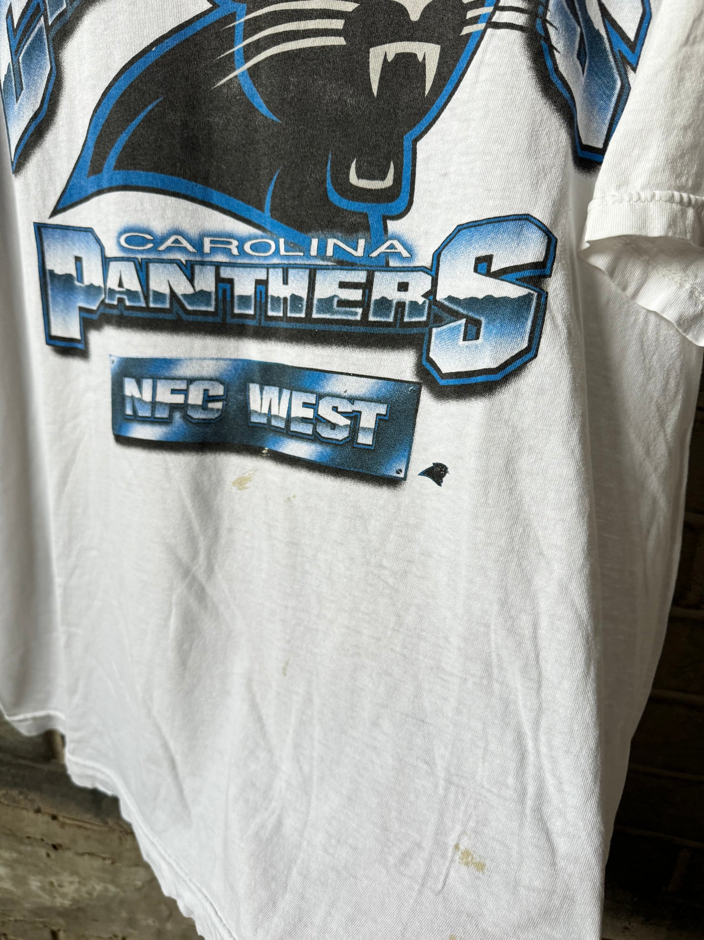 1996 Carolina Panthers Vintage White Distressed Starter NFC Western Division Champions NFL Tee (XL)