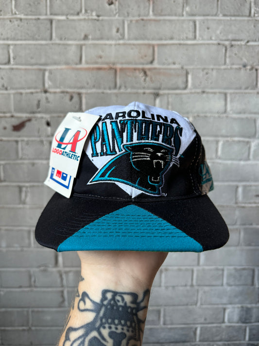 90’s Carolina Panthers Vintage Logo Athletic Colorblocked Full Cat Alternate Logo NFL Snapback Hat - Deadstock (OSFA)