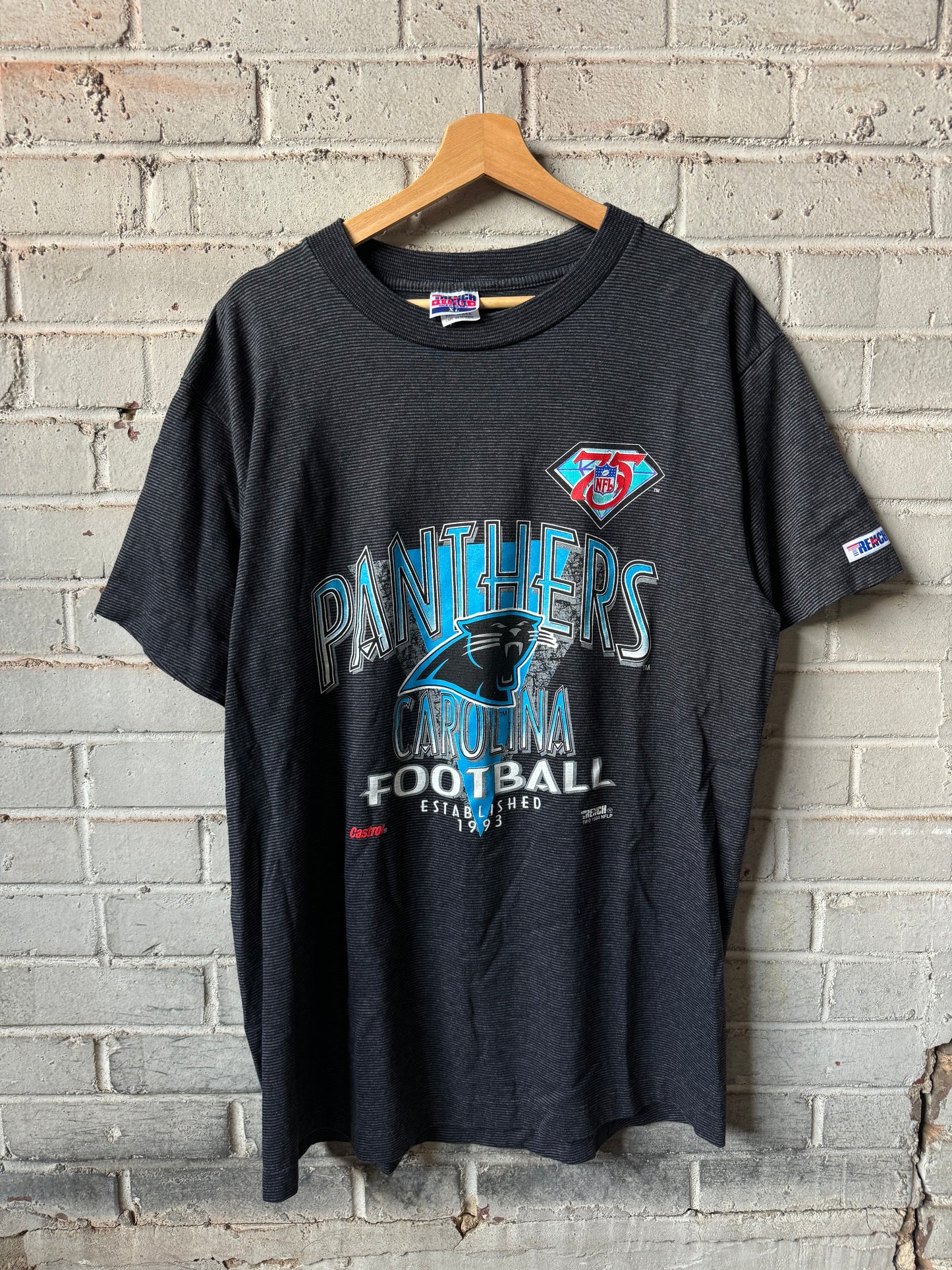 1994 Carolina Panthers Vintage Striped 75th Anniversary NFL Tee (XL)
