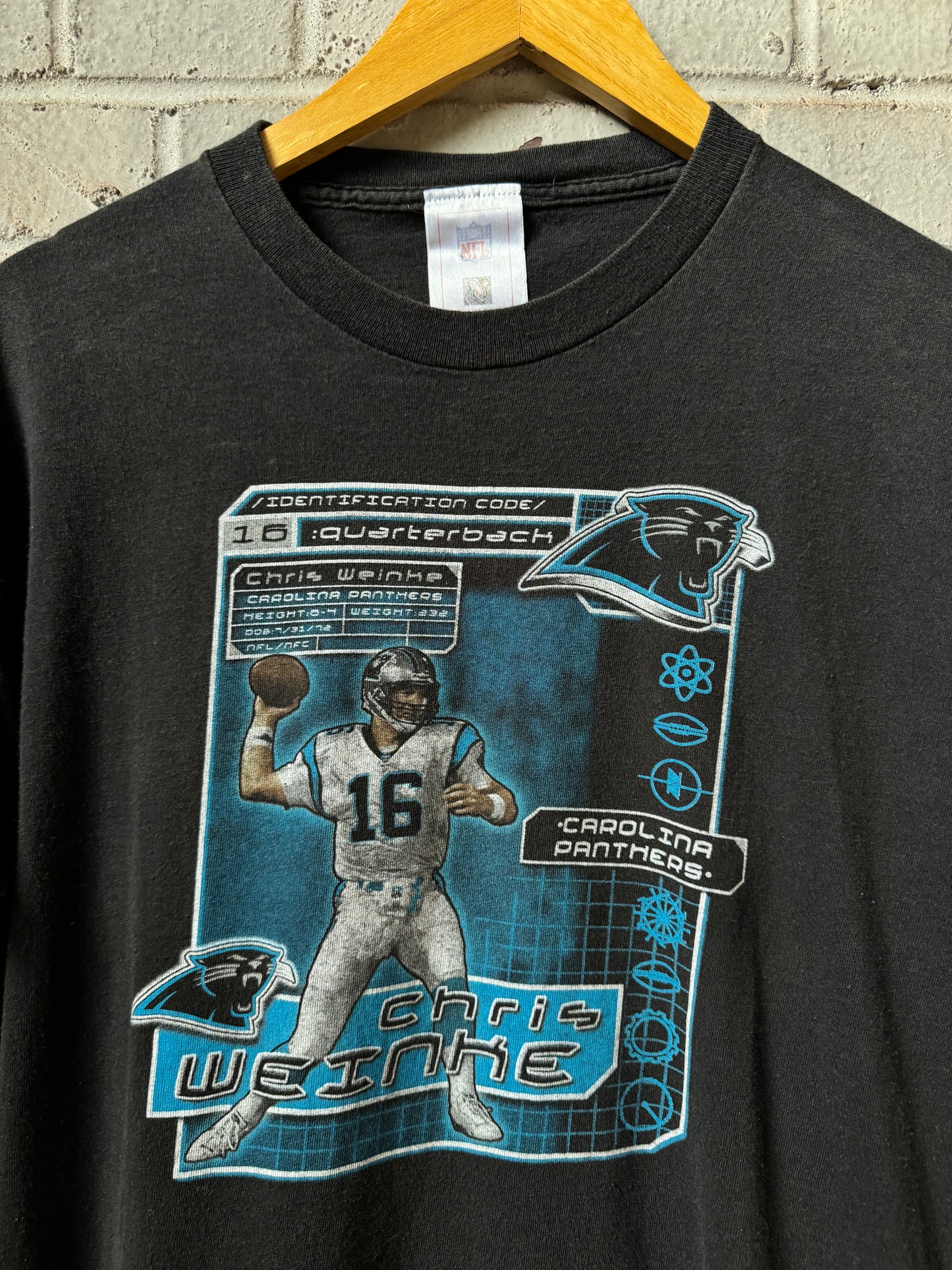 2001 Carolina Panthers Chris Weinke Vintage Cyber Style Black NFL Kids Tee (Youth XL)
