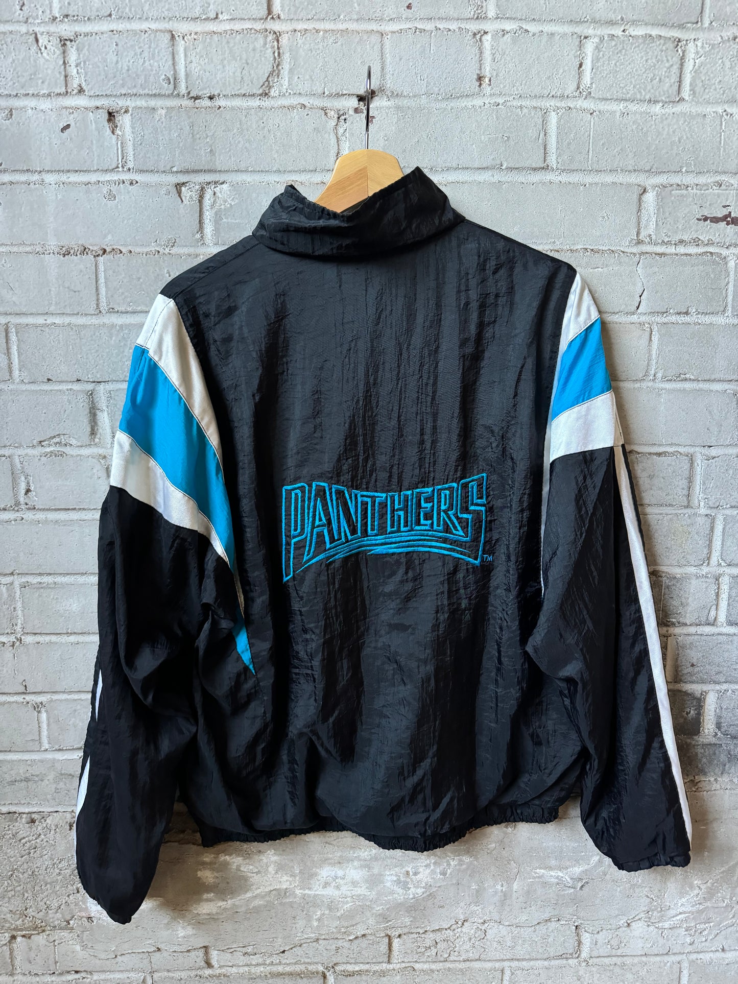 90’s Carolina Panthers Vintage Jersey Striped Full Zip NFL Windbreaker Jacket (Medium)