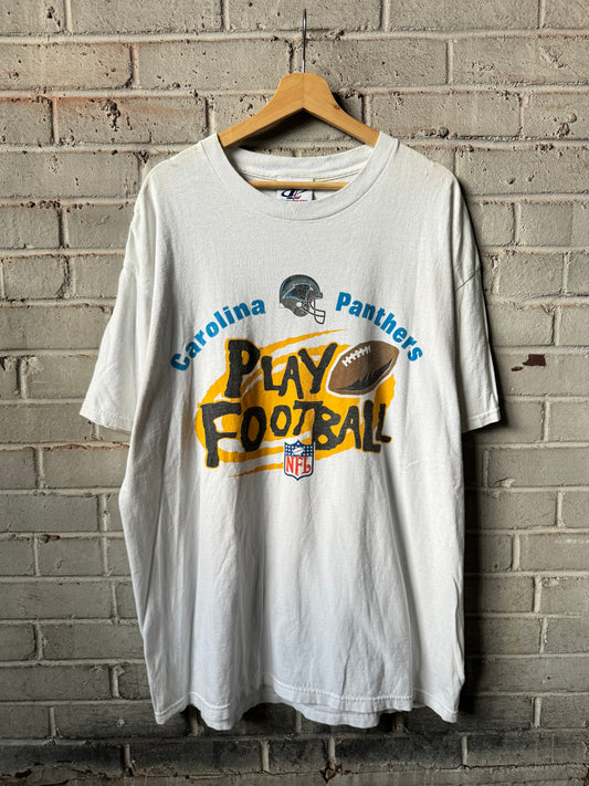 90’s Carolina Panthers Vintage White Logo Athletic Play Football NFL Tee (XL)