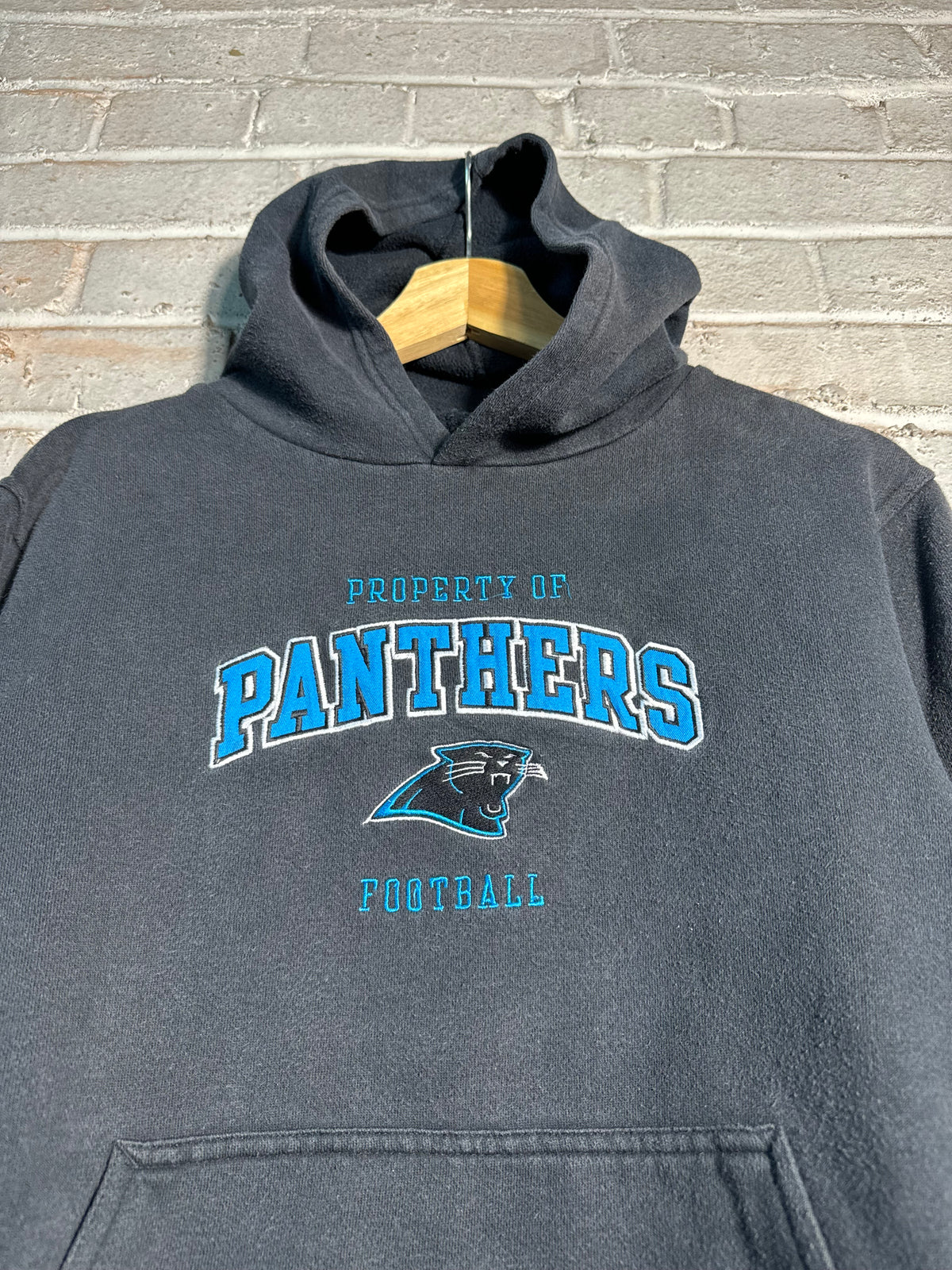 00’s Carolina Panthers Vintage Black Reebok Embroidered Gridiron Classics NFL Hoodie (Youth Large)
