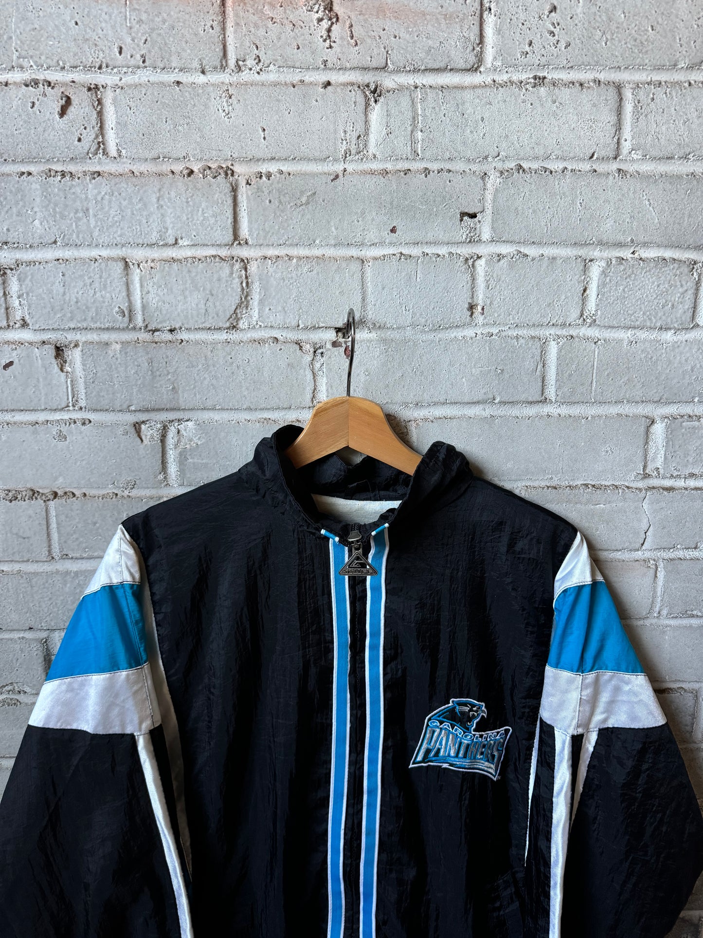 90’s Carolina Panthers Vintage Jersey Striped Full Zip NFL Windbreaker Jacket (Medium)