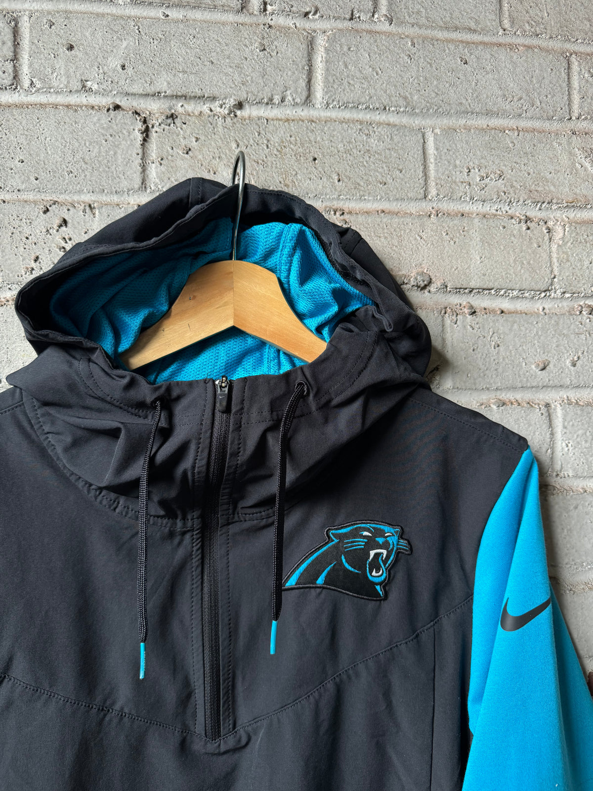 2022 Carolina Panthers Black Blue Nike Quarter Zip Sideline NFL Pullover Jacket (Small)