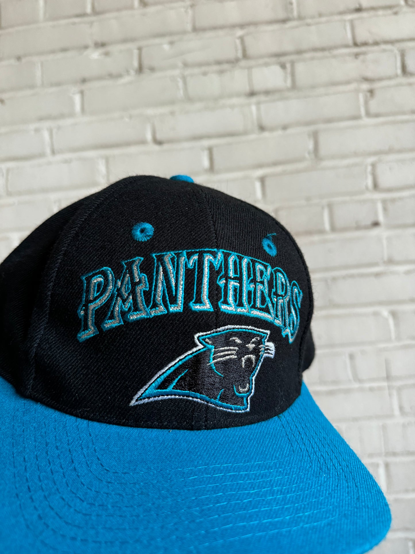 90’s Carolina Panthers Vintage Two Tone Spellout NFL Snapback Hat (OSFA)