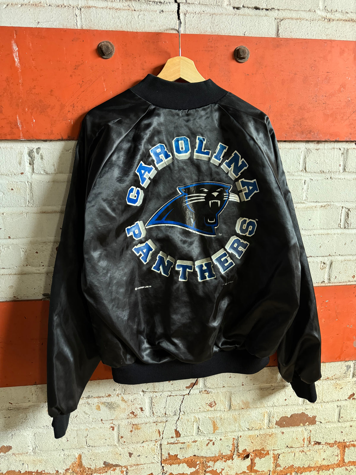 1993 Carolina Panthers Vintage Black Chalkline Sphere Logo NFL Satin Jacket (XL)