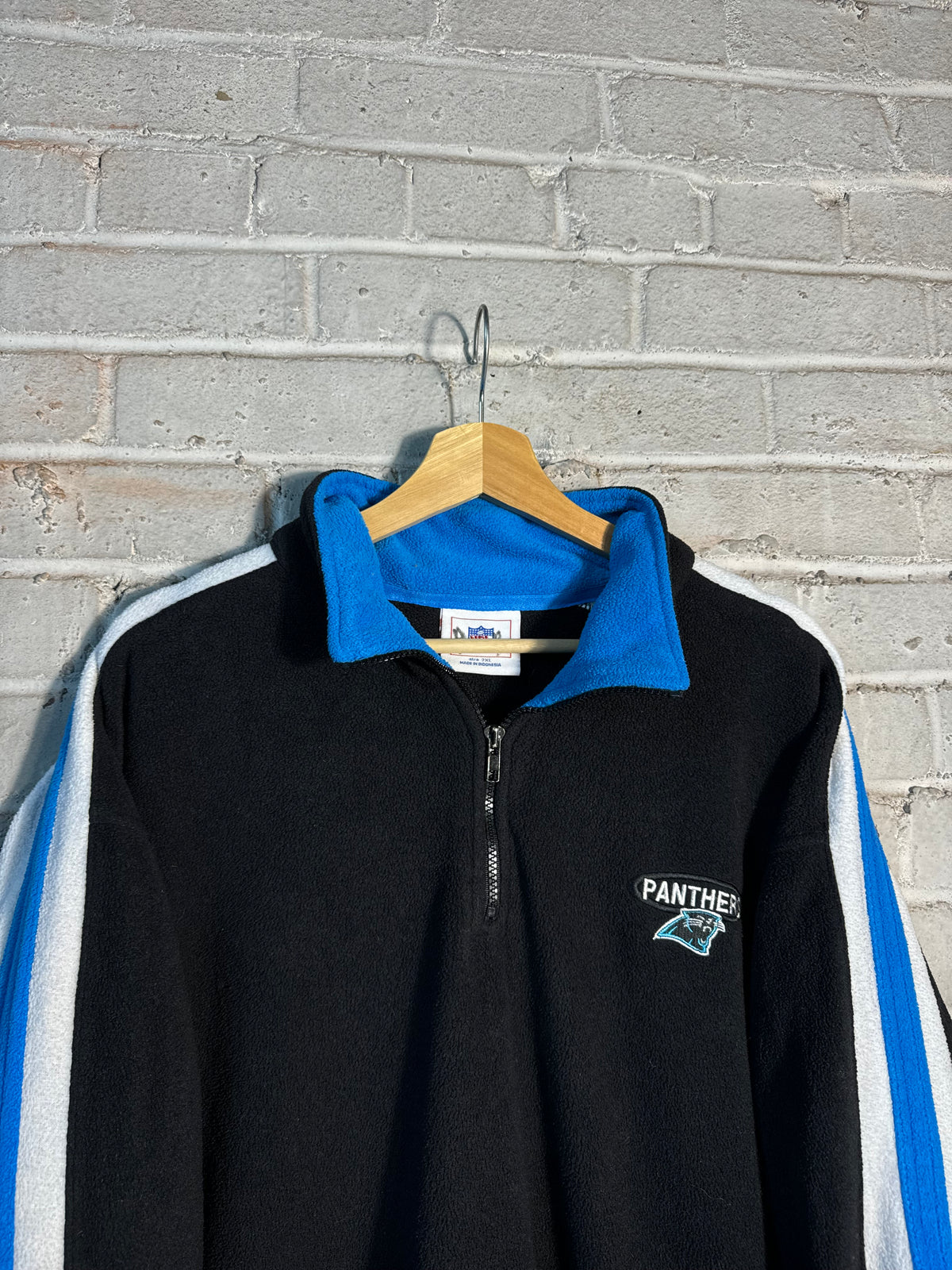 00’s Carolina Panthers Vintage Black Striped Quarter Zip NFL Fleece Pullover Jacket (XXL)